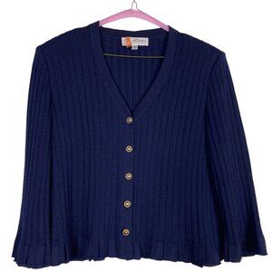 St. John Navy Blue Ribbed Cropped Length Sweater